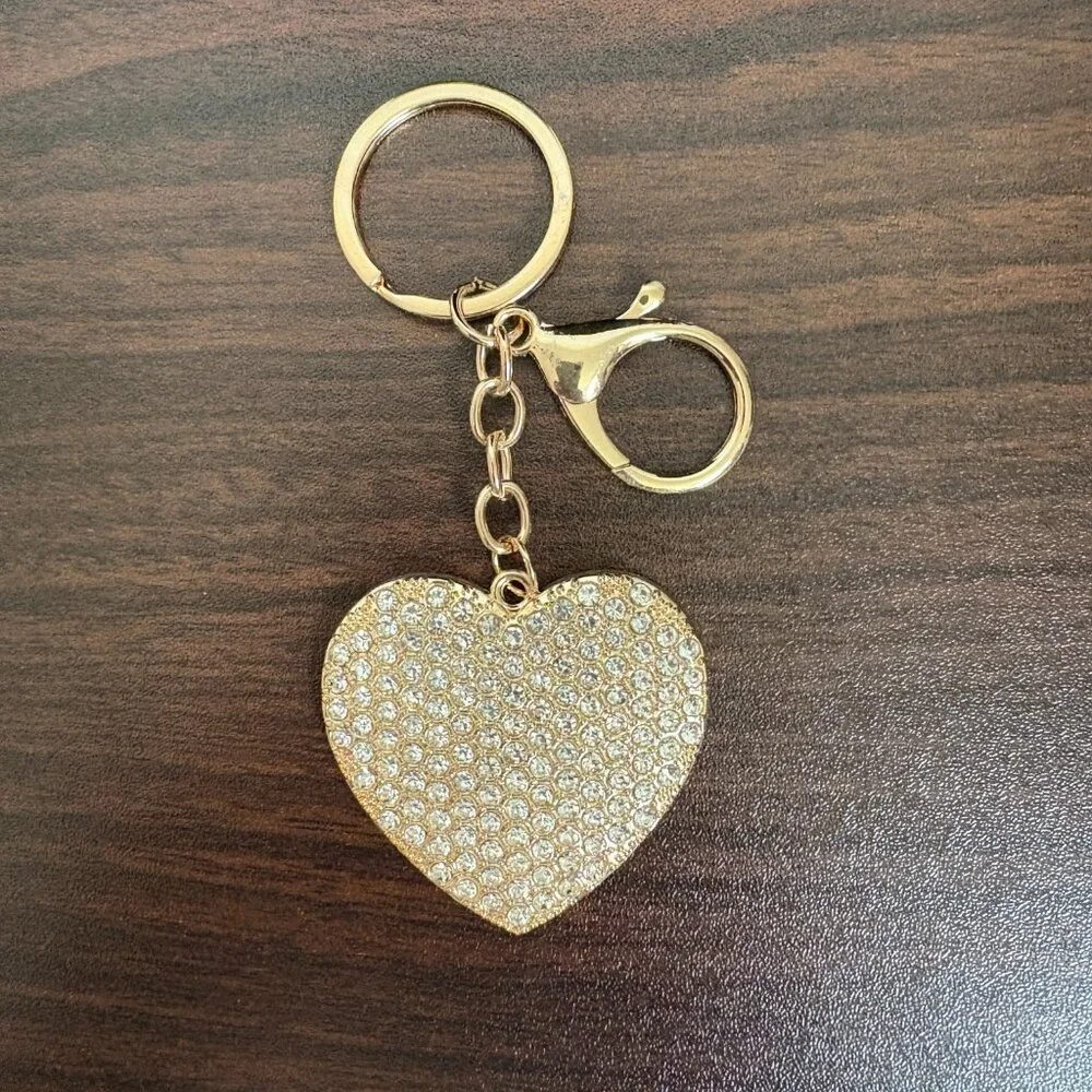 Glitter Heart Bag Charm Keychain Bling Core Keyring Cute Backpack Clip Glitz
